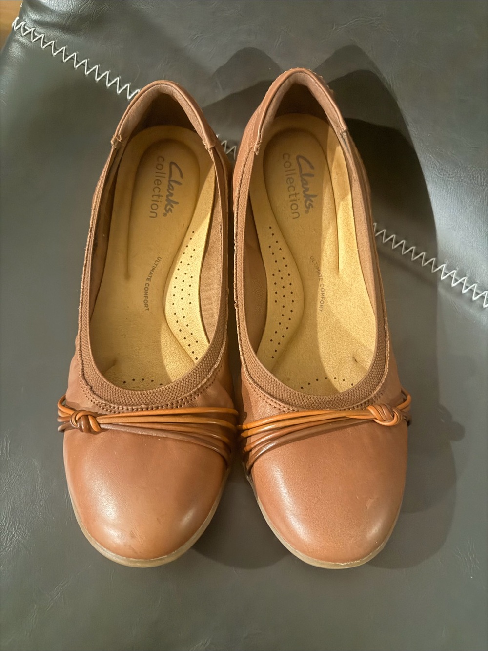 Clarks Brown Leather Ballet Flats with Wrap Detail